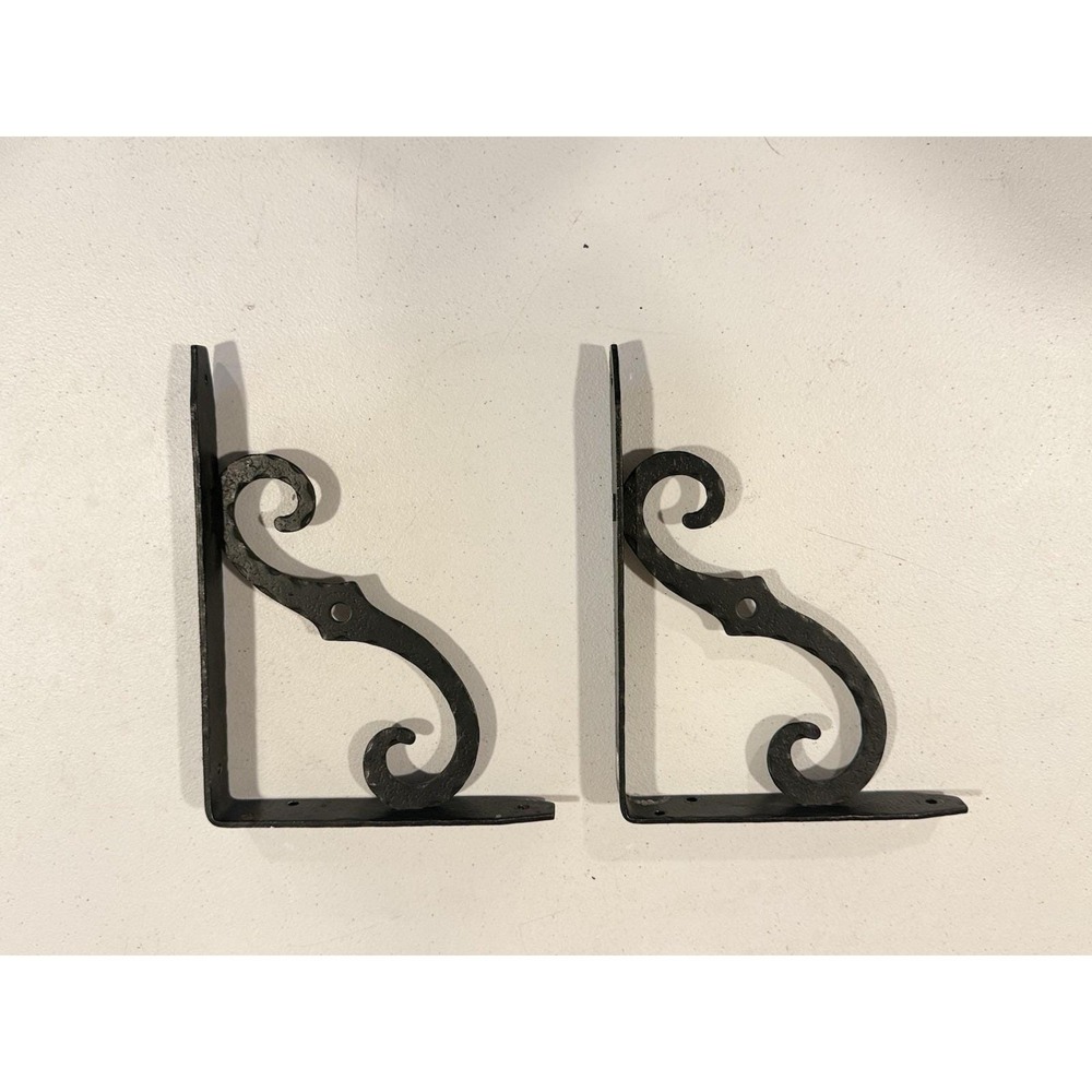 Pair Of Vintage Italian Wrought Iron Scroll Shelf Brackets